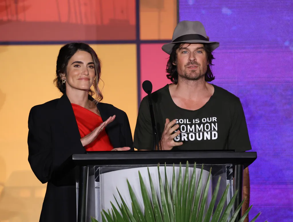 Nikki Reed and Ian Somerhalder speak onstage at the 34th Annual EMA Awards Gala.