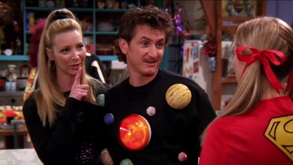 Sean Penn in a solar system costume with Lisa Kudrow.