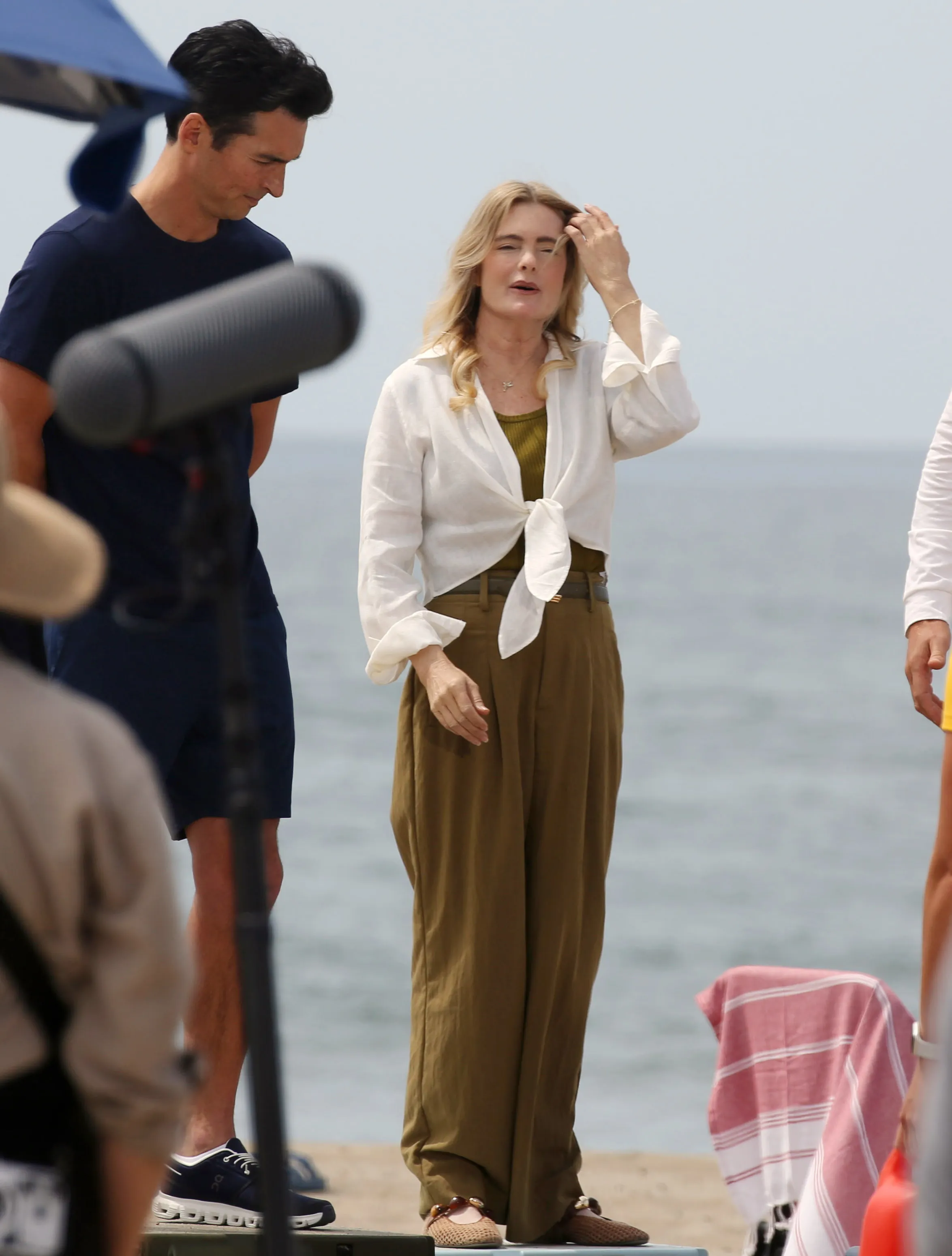 Erika Eleniak on the set of the Baywatch reboot.