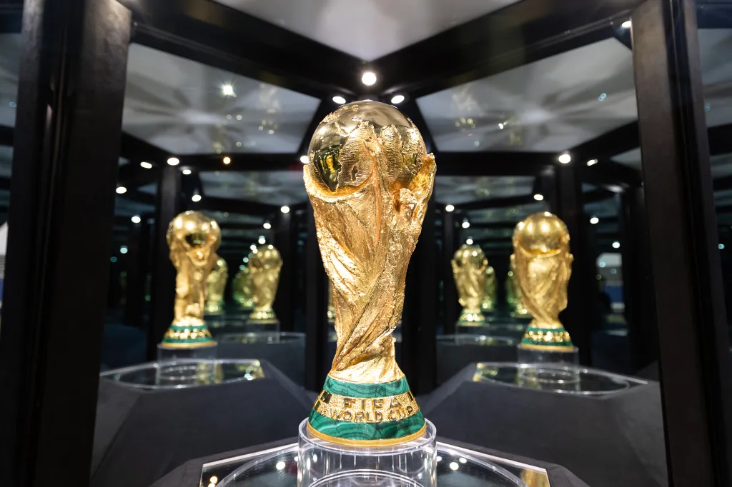The FIFA World Cup 26 Trophy on display in Dallas, Texas.