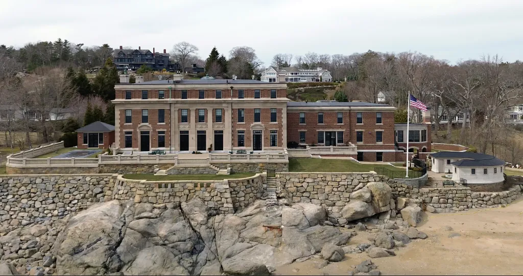 Drone view of the 34 Paine Avenue mansion on the waterfront.