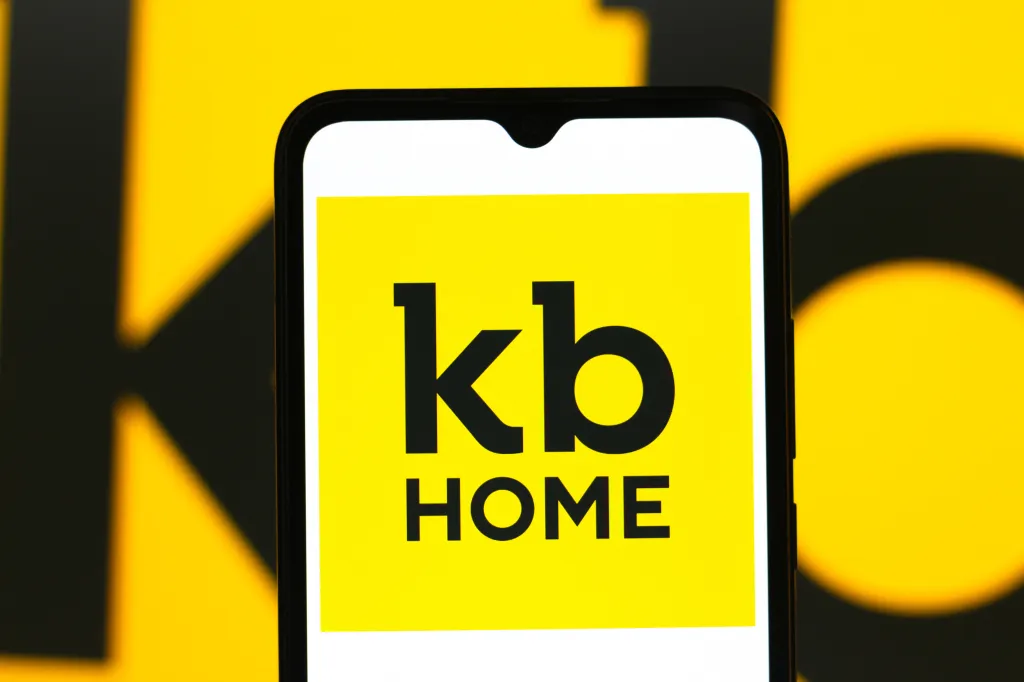 Illustration of the KB Home logo displayed on a smartphone.