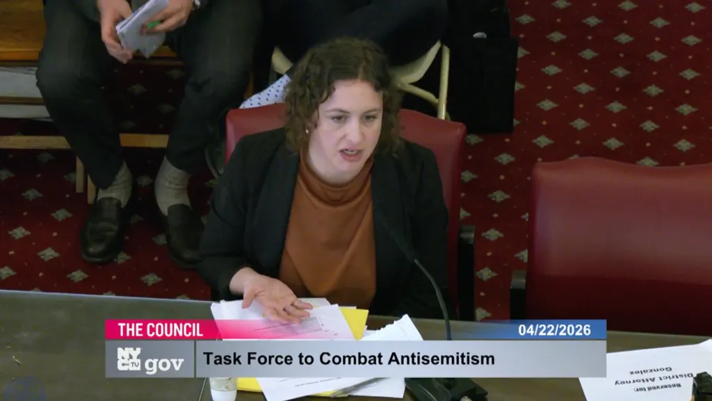 Phylisa Wisdom at a hearing for the Task Force to Combat Antisemitism.