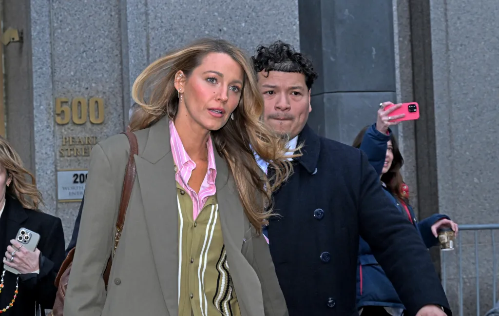 Blake Lively exiting federal court after a settlement conference.