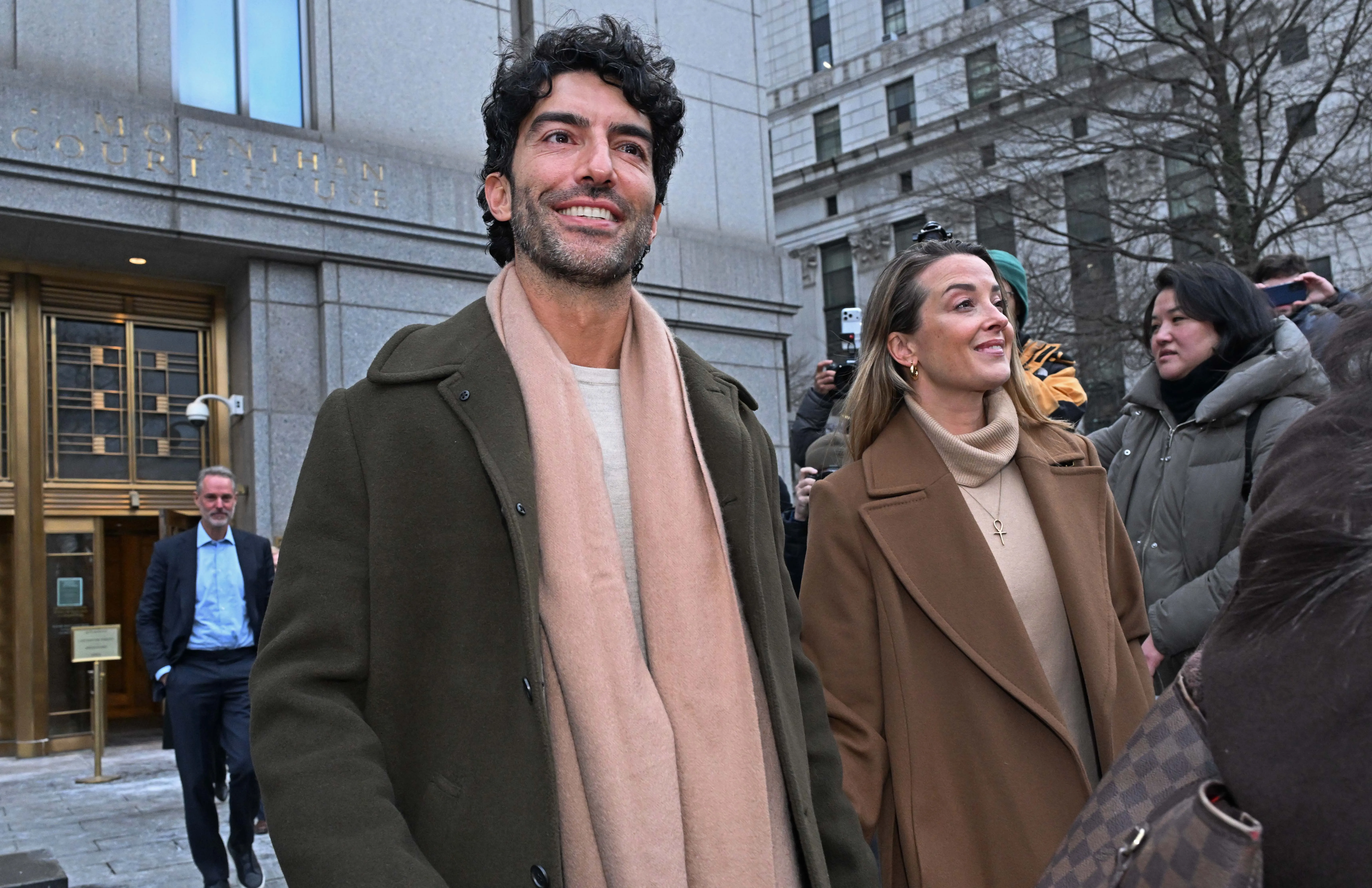 Justin Baldoni (pictured) leaves federal court after a settlement conference.
