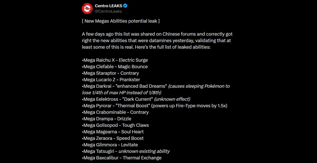Pokémon Champions New Mega Abilities Leak