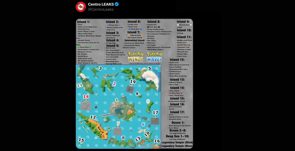 Pokémon Winds and Waves Map Leaked