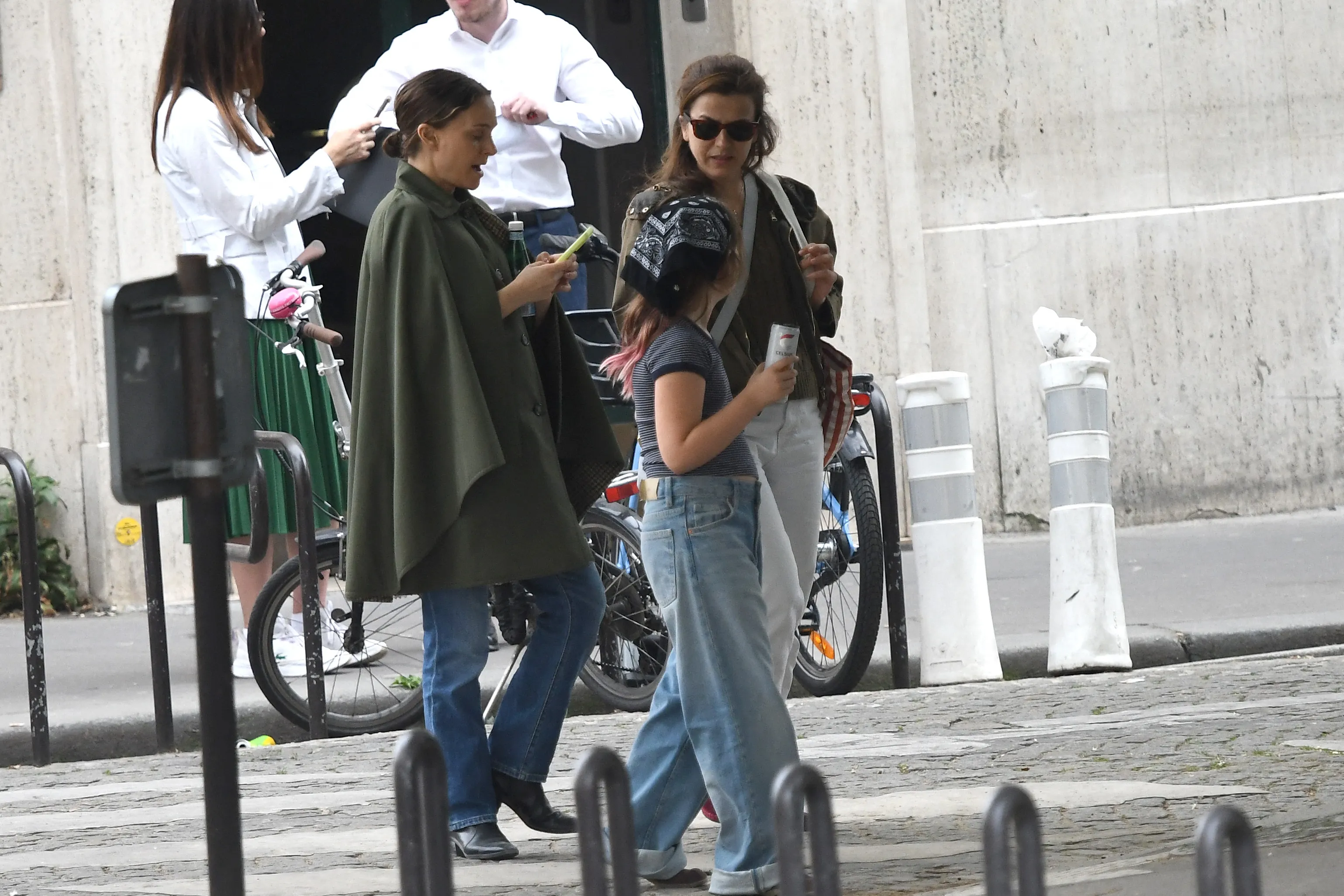 Natalie Portman on a casual outing in Paris with her daughter.