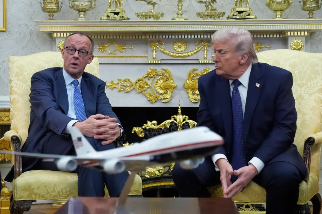President Donald Trump meets with German Chancellor Friedrich Merz in the Oval Office.