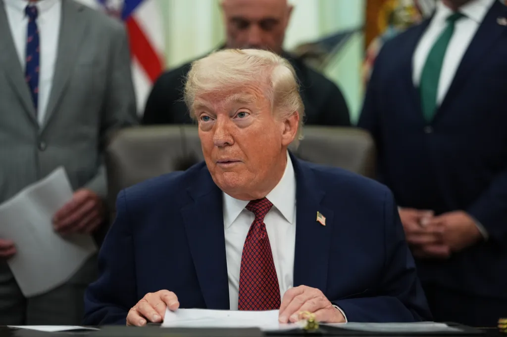 President Donald Trump speaking in the Oval Office.