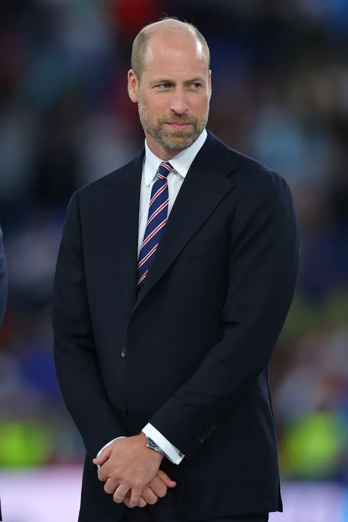 Prince William in a suit and tie, looking on during the UEFA Women's EURO 2025 Final.