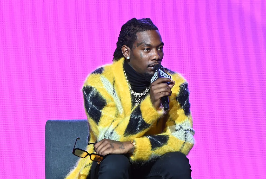 Rapper Offset speaks onstage at the 2021 REVOLT Summit in Atlanta.