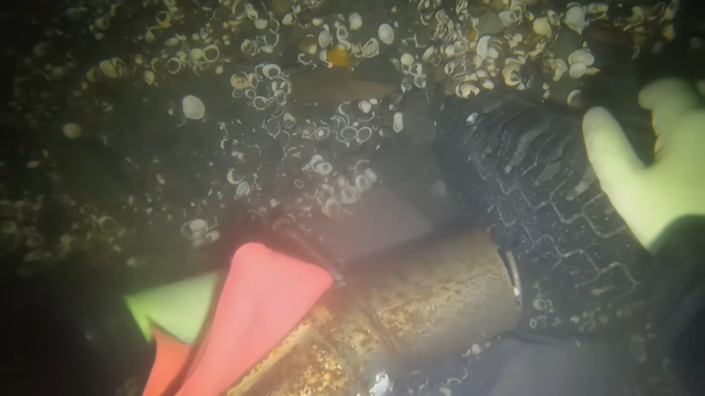 Divers uncover parts of a station wagon at the bottom of the Columbia River in March 2025.