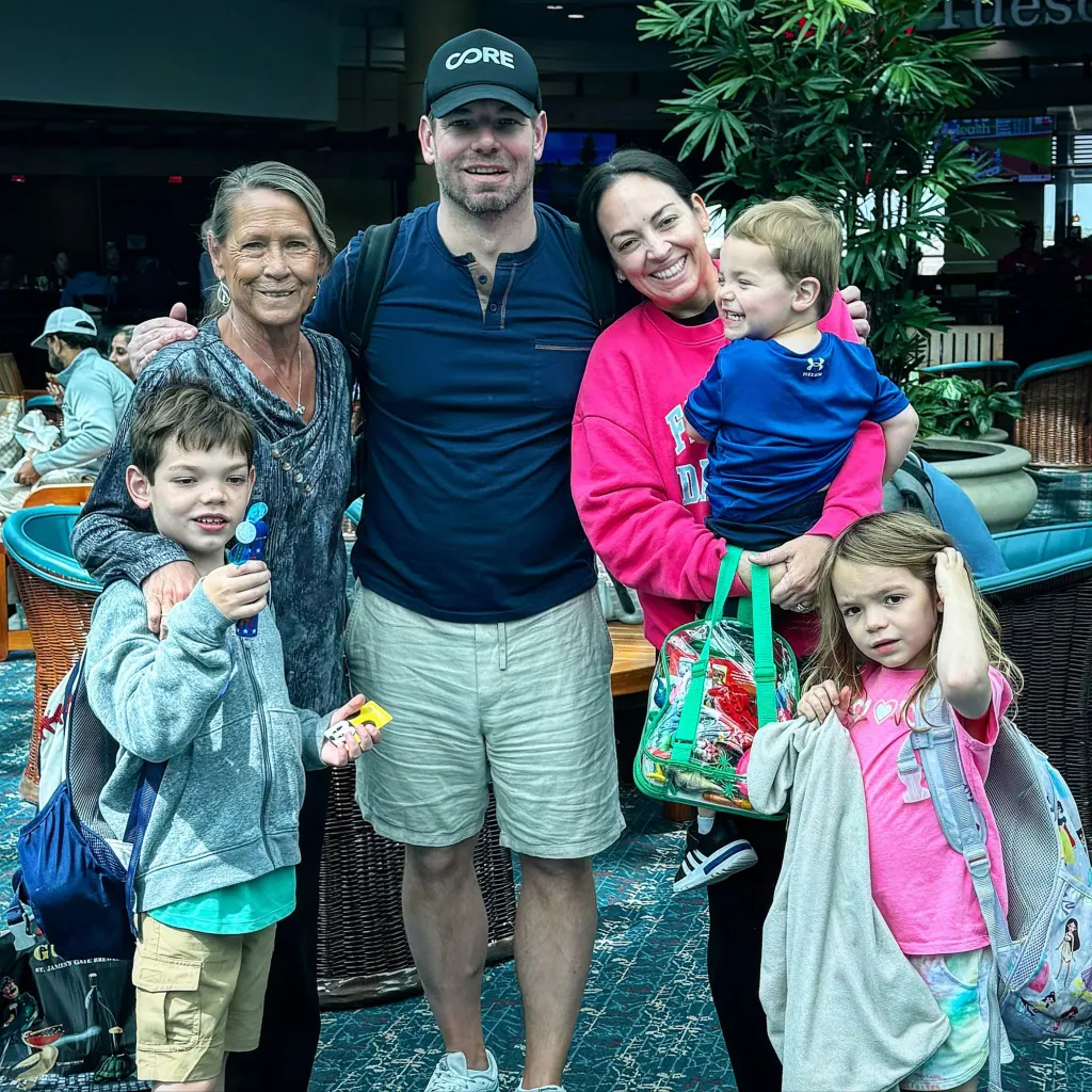 Rep. Eric Swalwell, D-Calif., with his wife, Brittany, son Nelson, daughter Cricket, and an older woman.