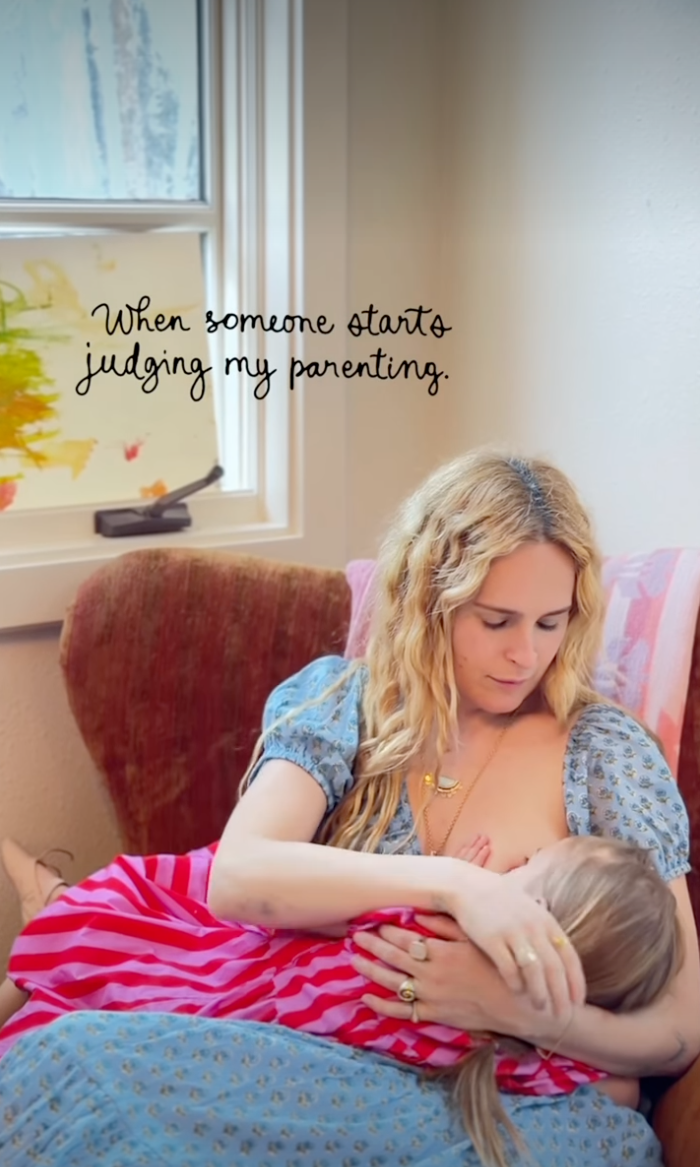Rumer Willis breastfeeding her baby, with text that reads, 