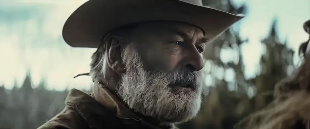Alec Baldwin as Rust, wearing a cowboy hat and white beard.