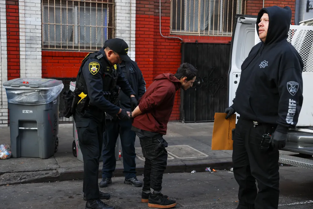 San Francisco sheriff arrests a man for drug-related offenses.