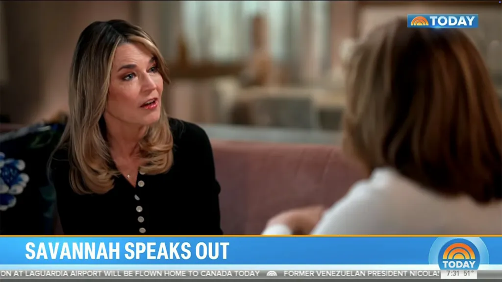 Savannah Guthrie speaking to an unseen person during a Today Show segment titled 