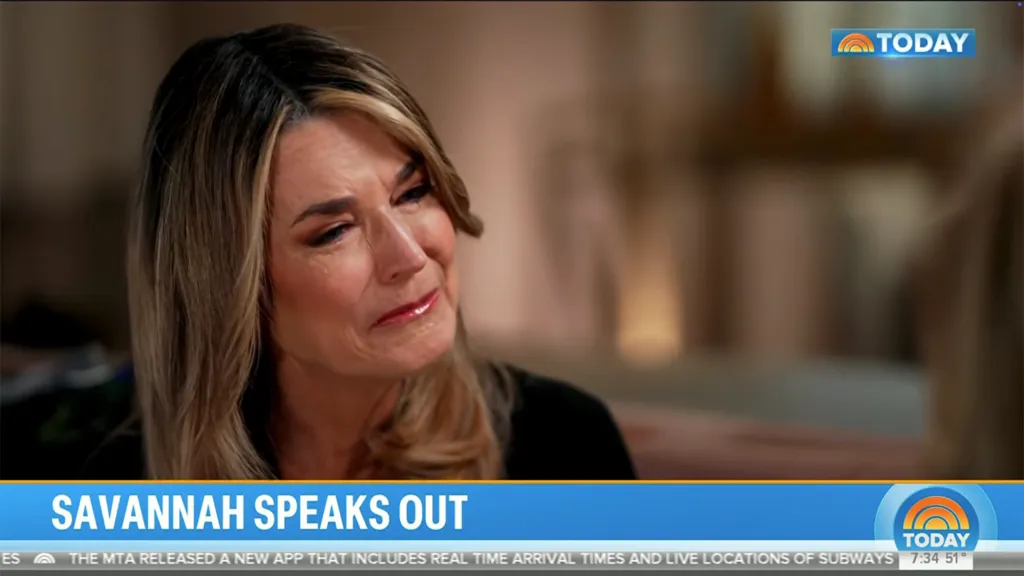 Savannah Guthrie crying during an interview on the Today show.