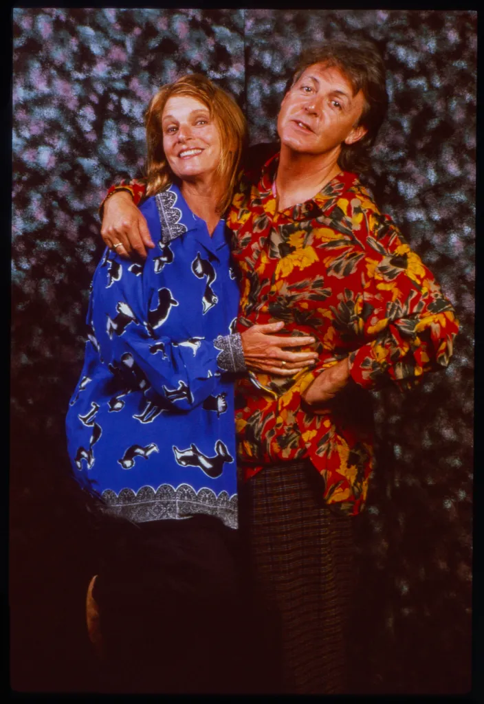 Paul and Linda McCartney posing for a photo.