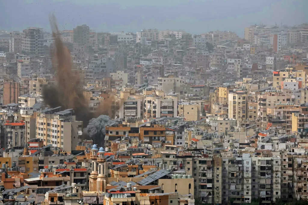 Smoke rises from the site of an Israeli airstrike that targeted an area in Beirut's southern suburbs, on April 5, 2026.
