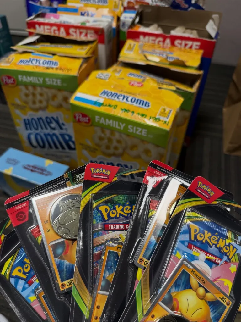 Pokemon cards hidden inside Honeycomb cereal boxes.