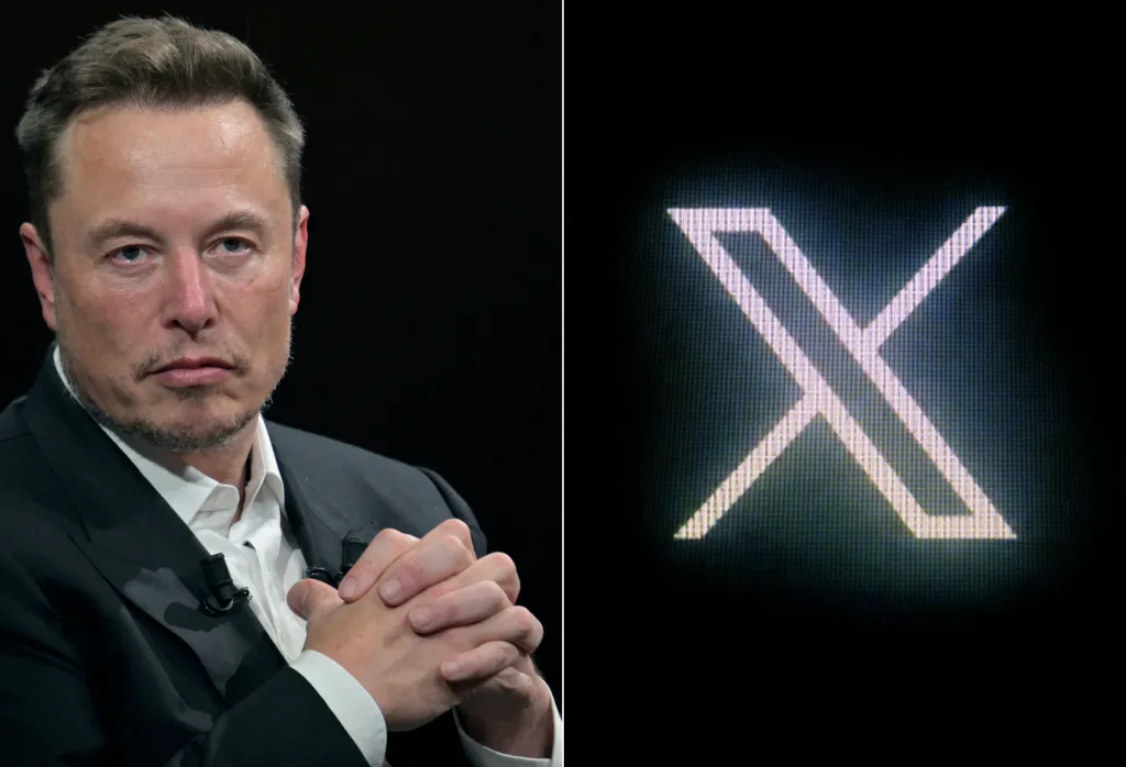 Collage of Elon Musk and the X logo.