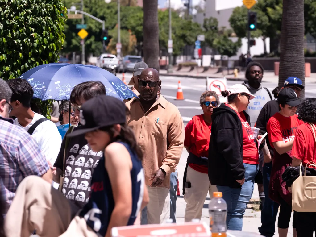 People gathered outside City Hall for a special meeting of the budget and finance committee.