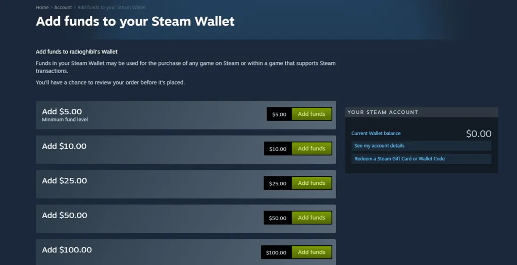 Steam Store Add Funds