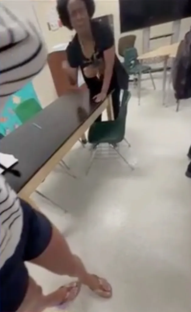 A substitute teacher, Angela Jourdan, in a classroom.