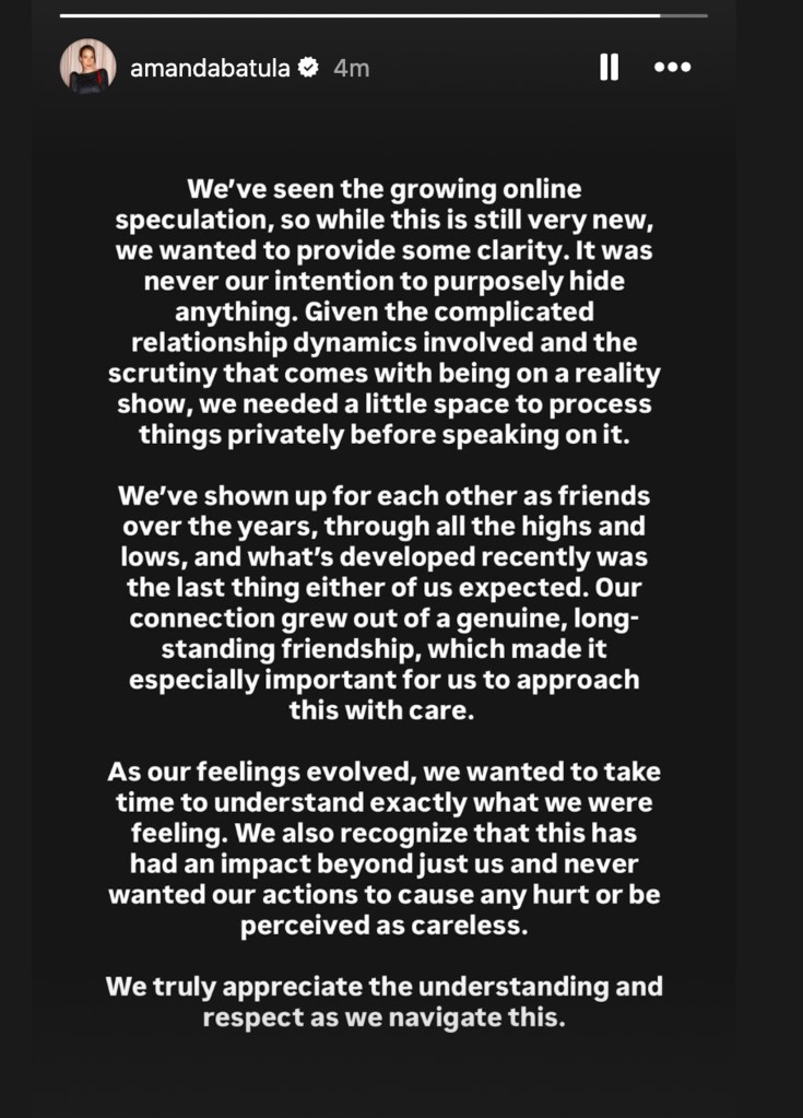 Amanda Batula's public statement about her relationship with West Wilson.
