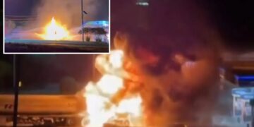 Tanker carrying 9K gallons of gas erupts in flames after hitting power lines in Texas