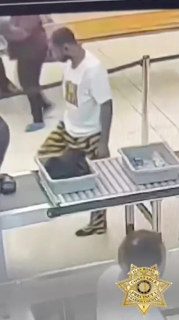 Earl Gerald dropping a bag of weed on the floor at airport security.