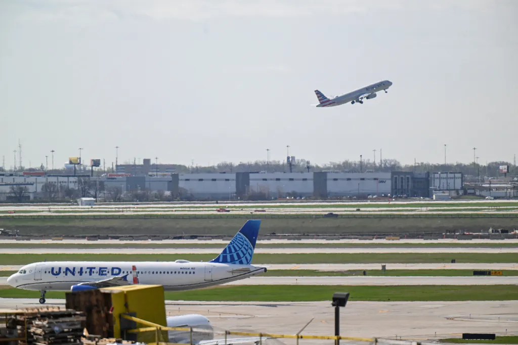 An American Airlines flight takes off at Chicago O'Hare International Airport on April 14, 2026.