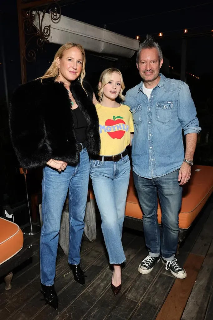 Mother Denim co-founders Lela Becker and Tim Kaeding with Ava Phillippe (center) attend the Fashion Trust U.S. x Mother Celebrate Los Angeles Creativity and Craftsmanship on April 28, 2026, in Los Angeles, California. Source: Getty