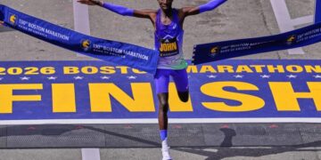 Boston Marathon winner John Korir sets course record as Kenyans sweep men’s and women’s races