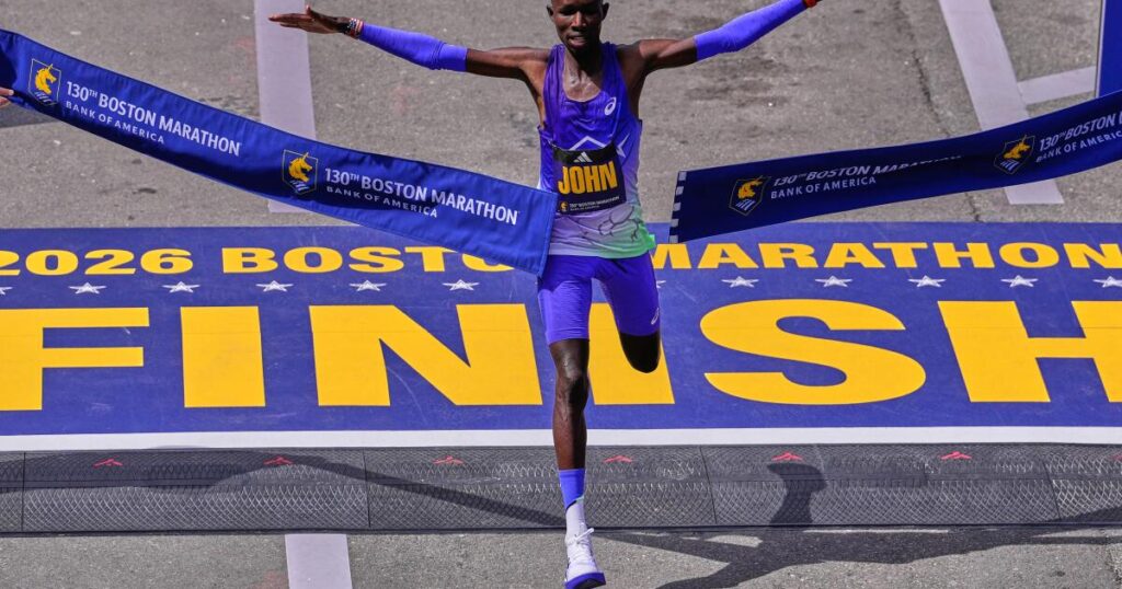 Boston Marathon winner John Korir sets course record as Kenyans sweep men’s and women’s races