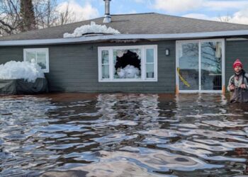 Heavy rain and snowmelt hurtle large chunks of ice into northeastern Michigan homes