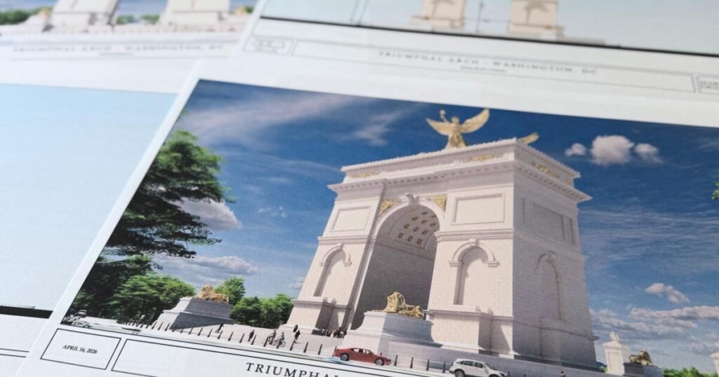 Trump’s Washington arch plan includes golden-winged figure, eagles, lions and ‘One Nation Under God’