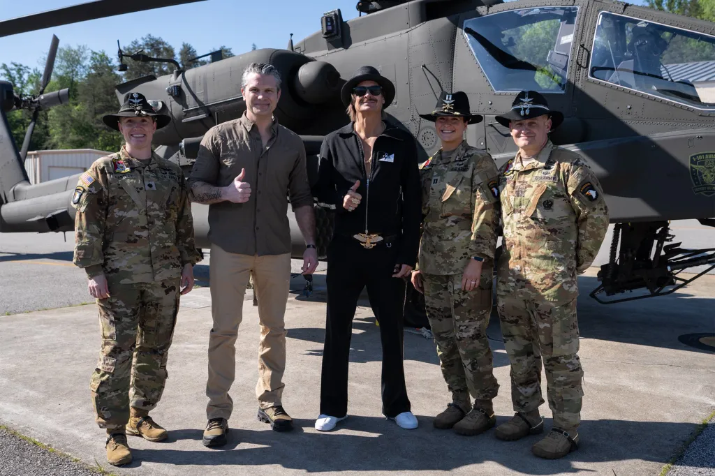 Kid Rock and Secretary of War Pete Hegseth took to the skies in Army Apache attack helicopters on Monday while visiting an Army base in Virginia.