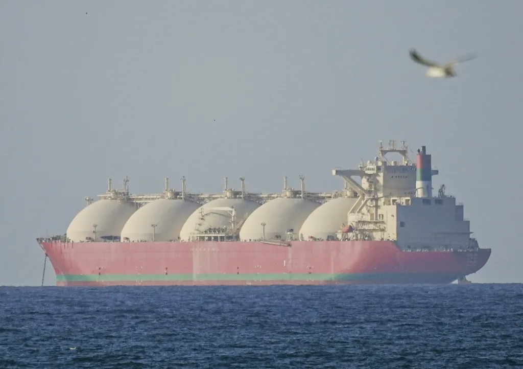 Liquefied Natural Gas (LNG) tanker passing through the Strait of Hormuz.