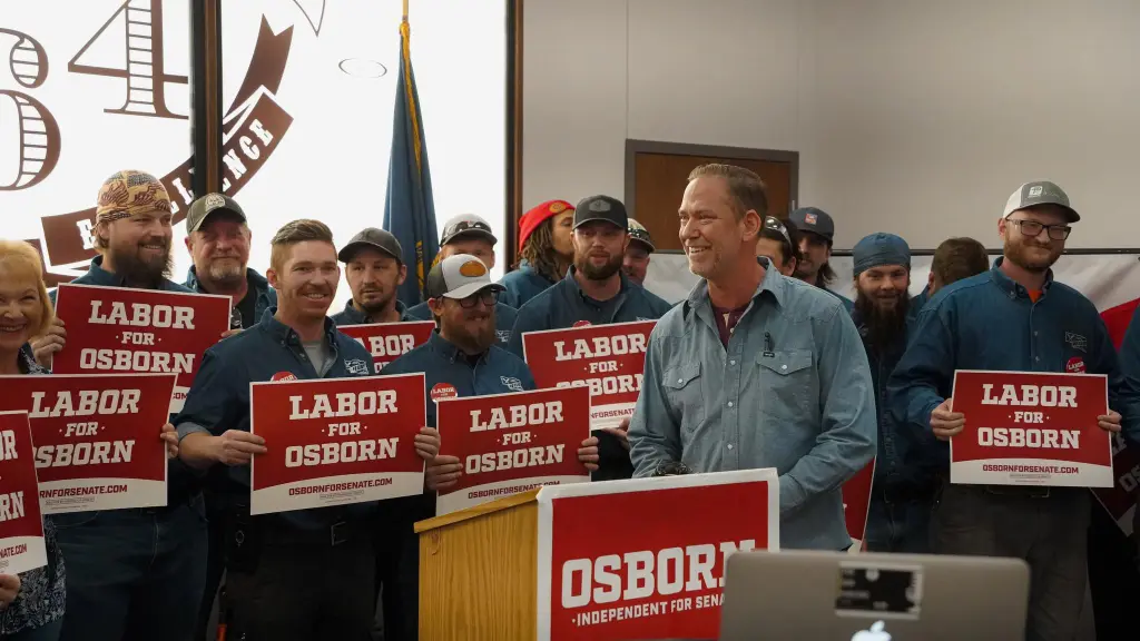 Dan Osborn at campaign event before the 2024 election.