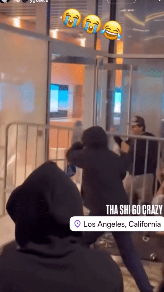 A brawl involving multiple people in Los Angeles, California.