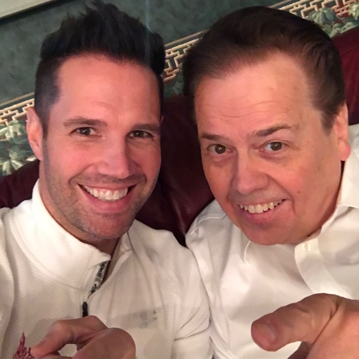 Alan Osmond and his son, David Osmond, smiling at the camera.