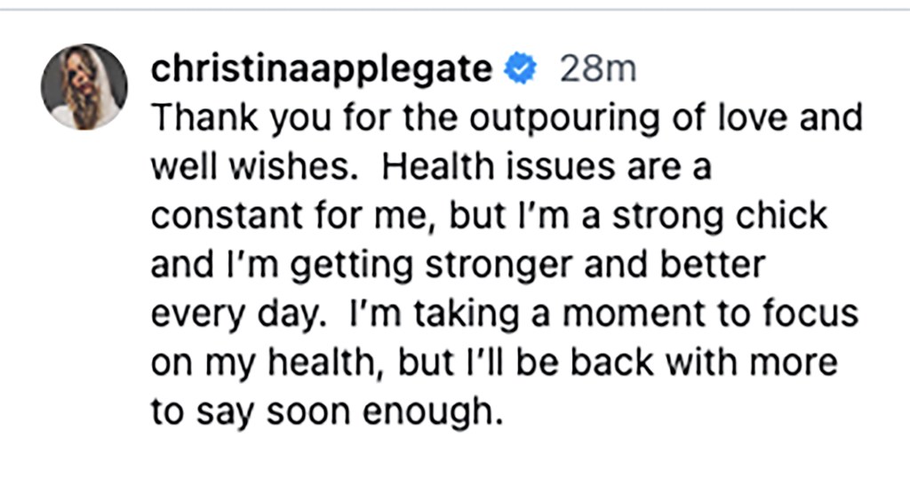 Christina Applegate's message to fans about her health.