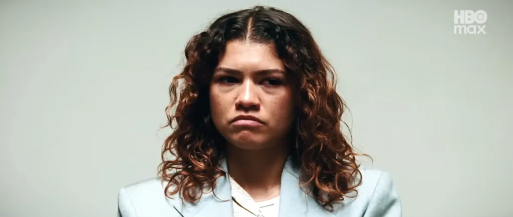 Actress Zendaya from the show Euphoria with a sad facial expression.
