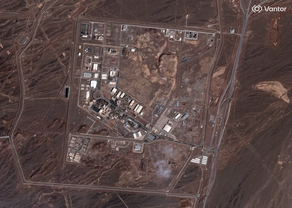 Satellite image showing damage to a new building and surrounding infrastructure at the Natanz nuclear facility.