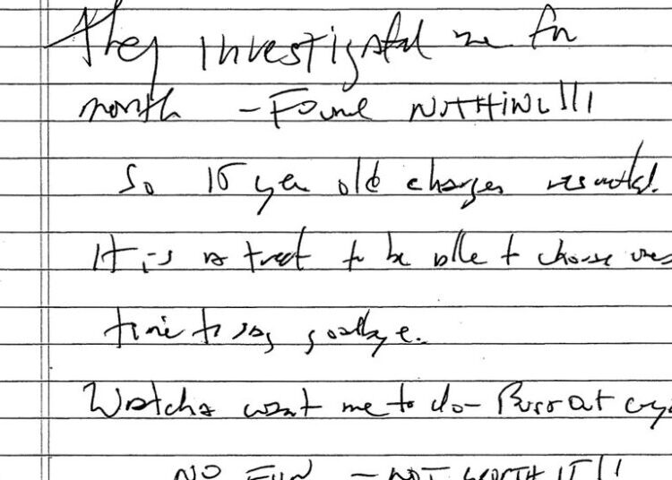 Purported Epstein Suicide Note Is Released