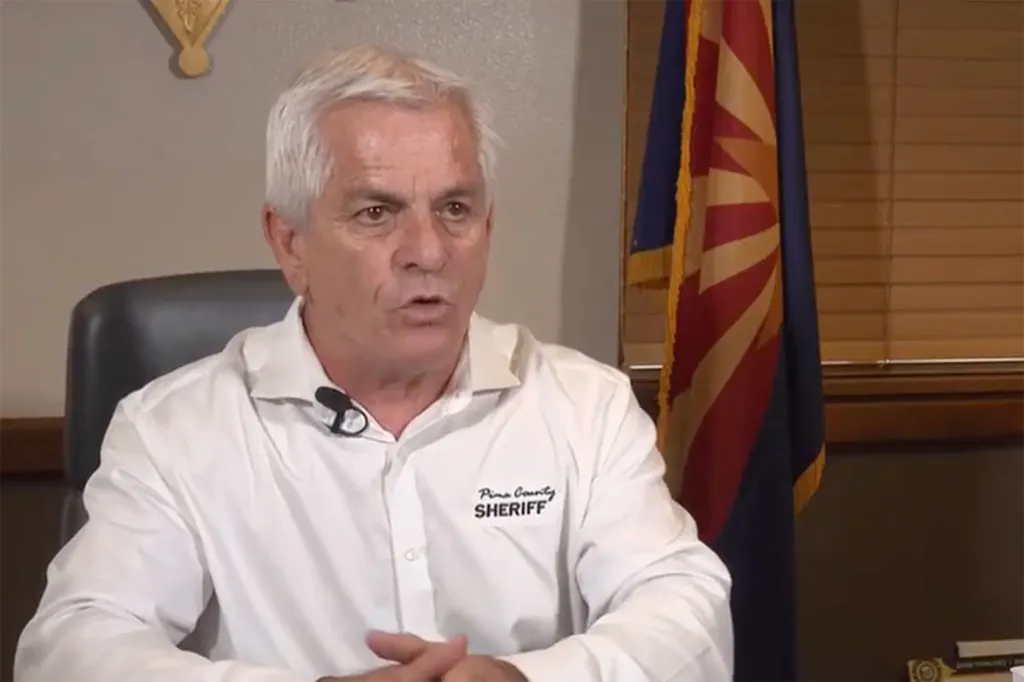Sheriff Chris Nanos of Pima County Sheriff's Department giving an interview