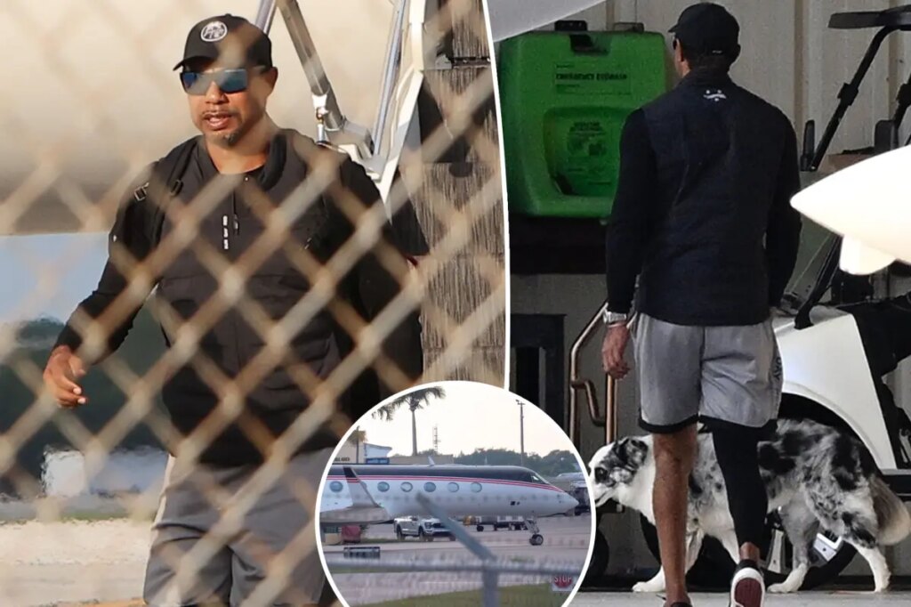 Tiger Woods pictured getting off private plane after month-long rehab stint for DUI arrest
